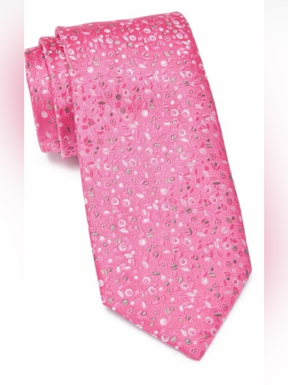 Bugatchi Men’s Pink Embroidered Silk Floral Tie